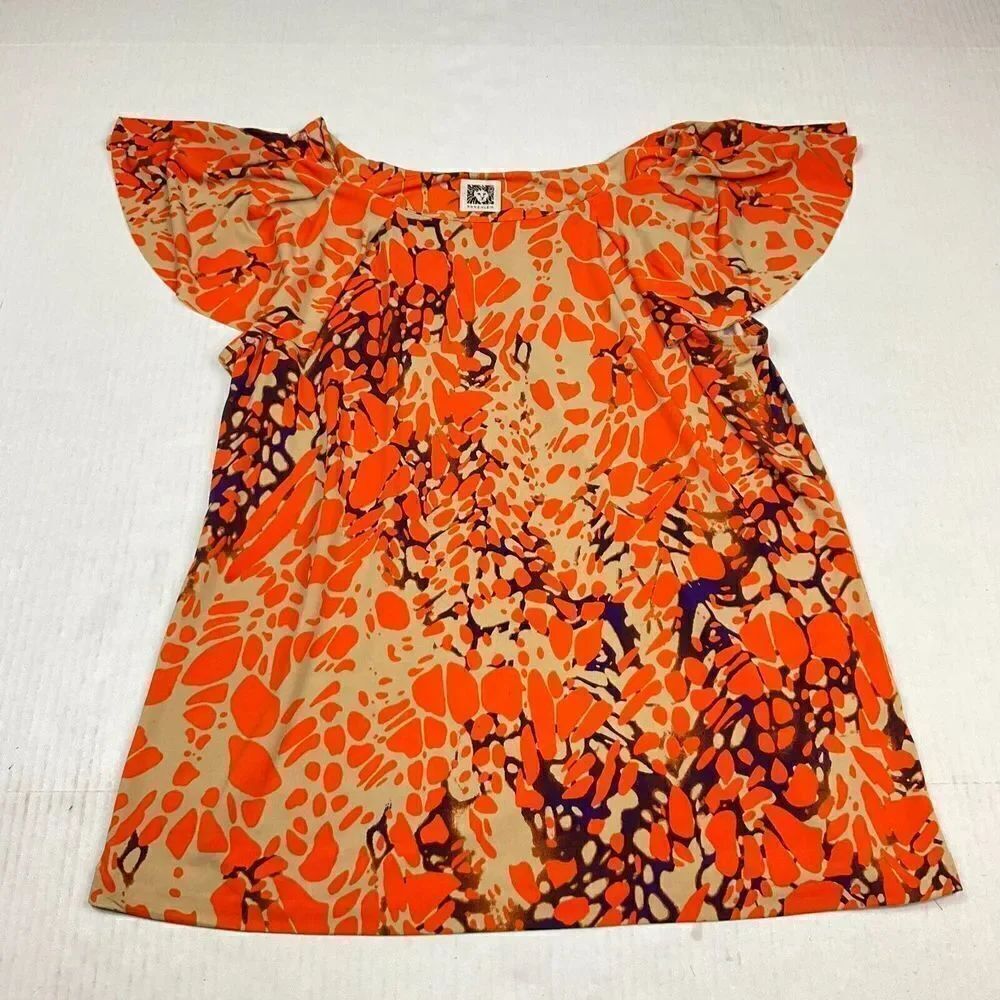 Anne Klein Womens Stretchy Blouse Floral Workwear Short Sleeve Top PM Petites